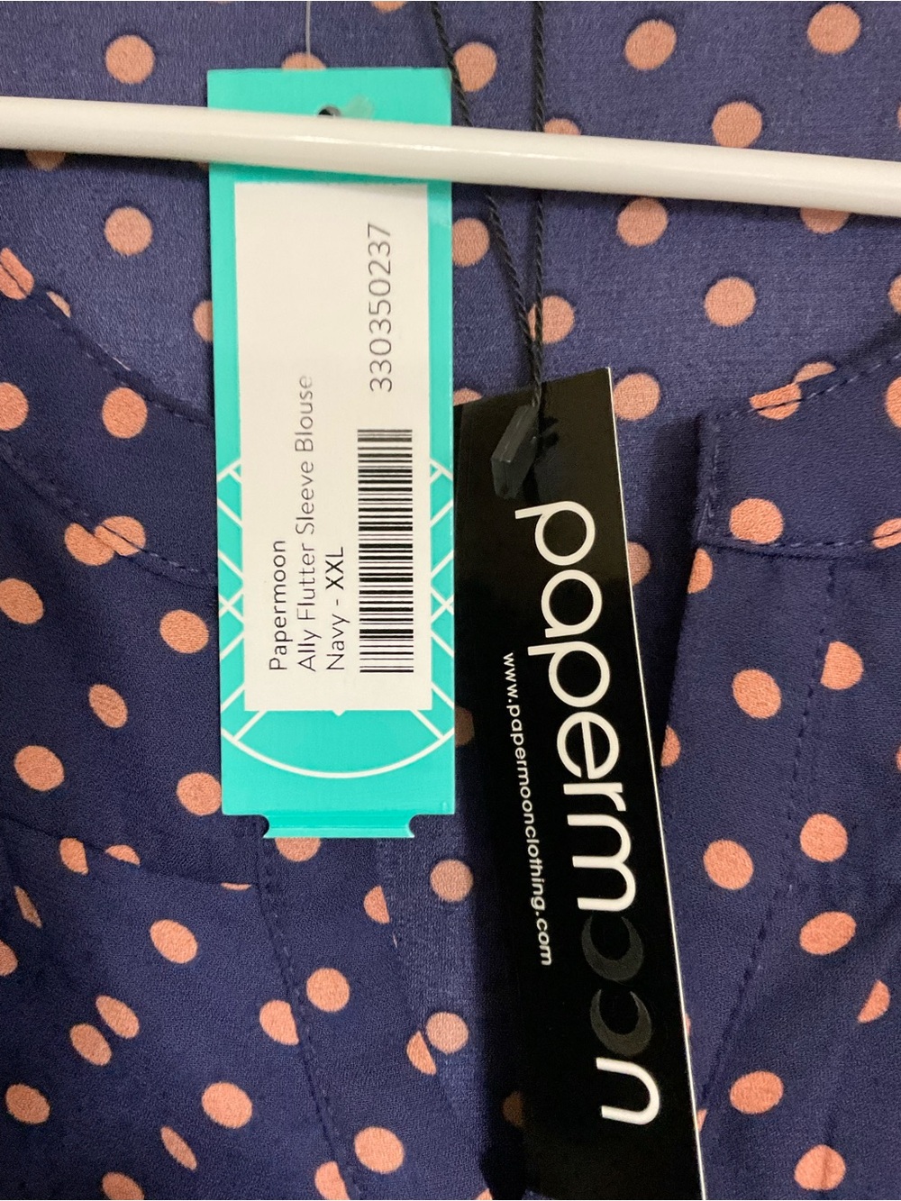 NWT Papermoon Navy & Pink Polka Dot Flutter Sleeve Blouse Size XXL - Picture 4 of 8